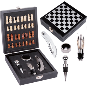 kit para vinho com jogo de xadrez 